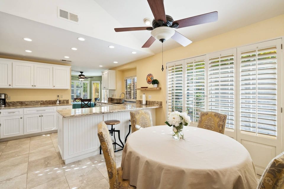 The kitchen fills with natural light!