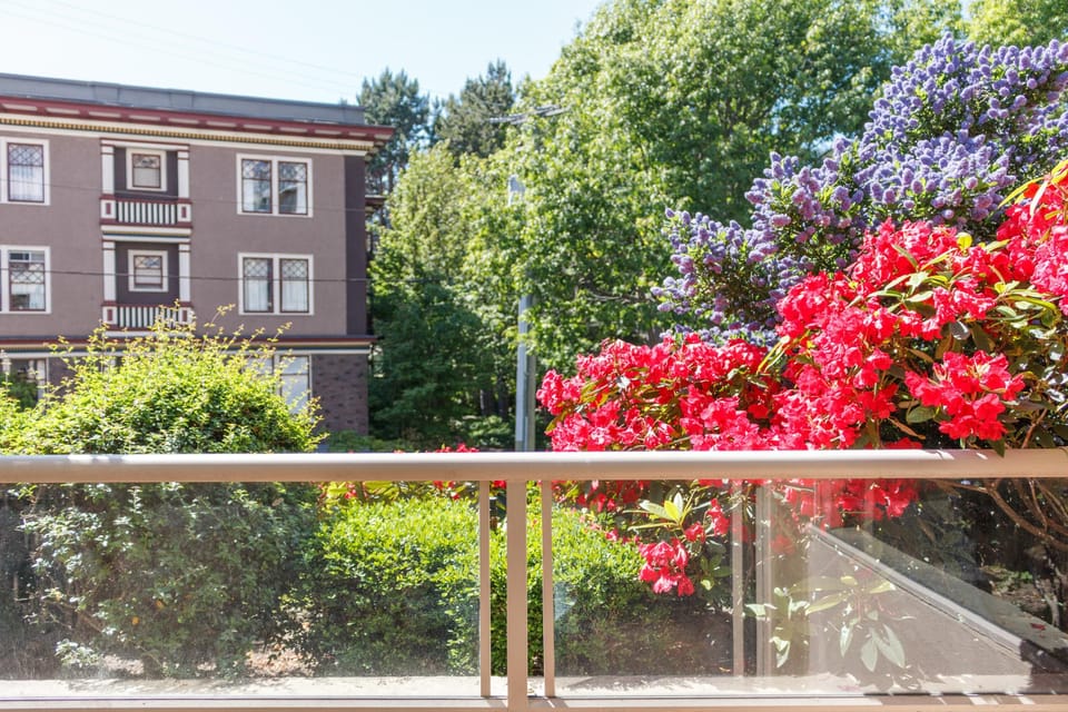 Step out onto your bright balcony to enjoy leafy treetop perspectives and colorful seasonal floral views.