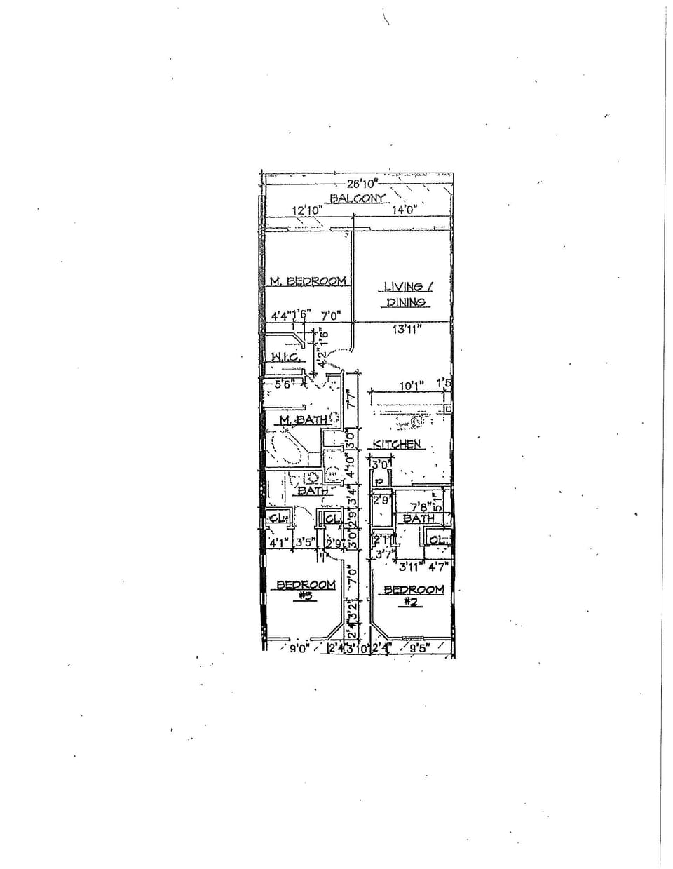 SP 302 Floor Plan - 3 bed 3 bath with master bedroom and living/dining rooms with beach front balcony access.