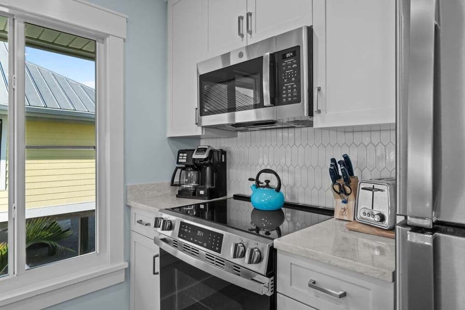 Kitchen with stainless steel appliances