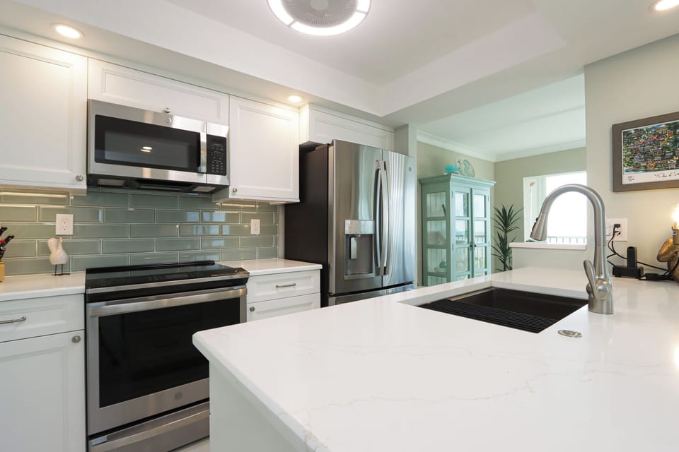 Kitchen with stainless steel appliances