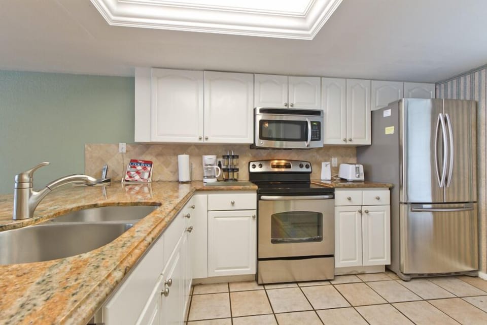 Our kitchen is open concept with full-size appliances.