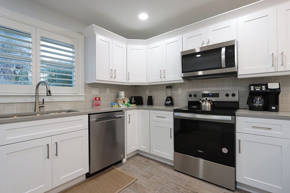 Kitchen with stainless steel appliances