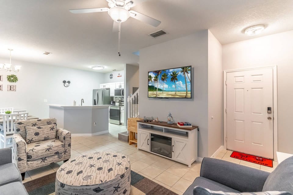 Open living, dining and kitchen areas