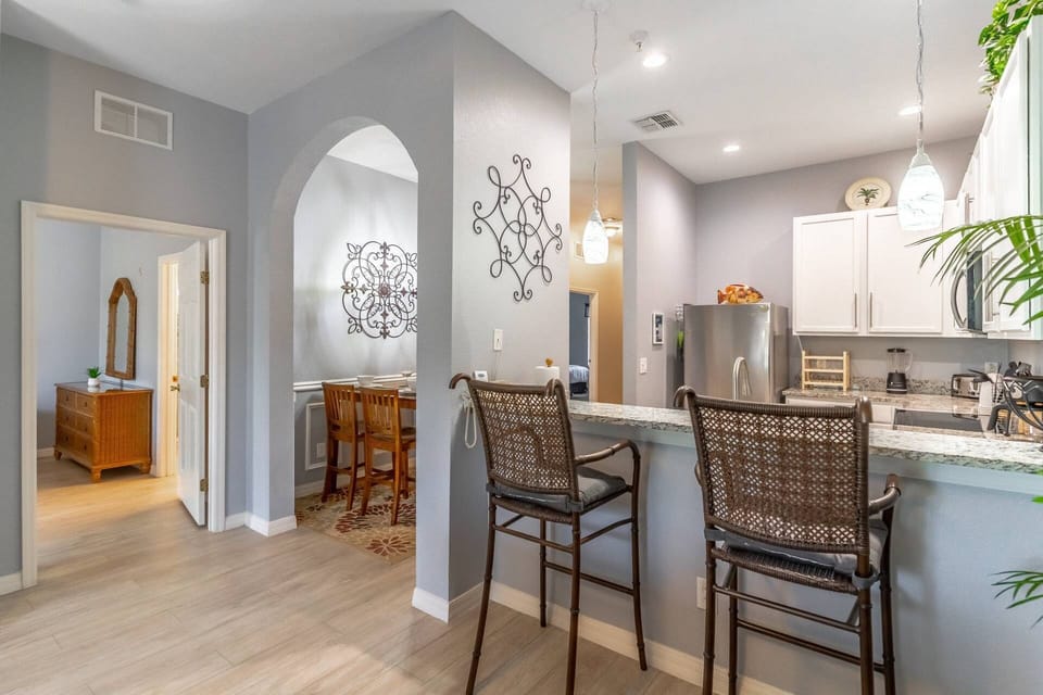 Kitchen area overlooking the dining and living areas
