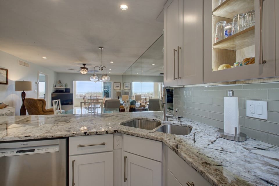 Gulf view from brand new kitchen