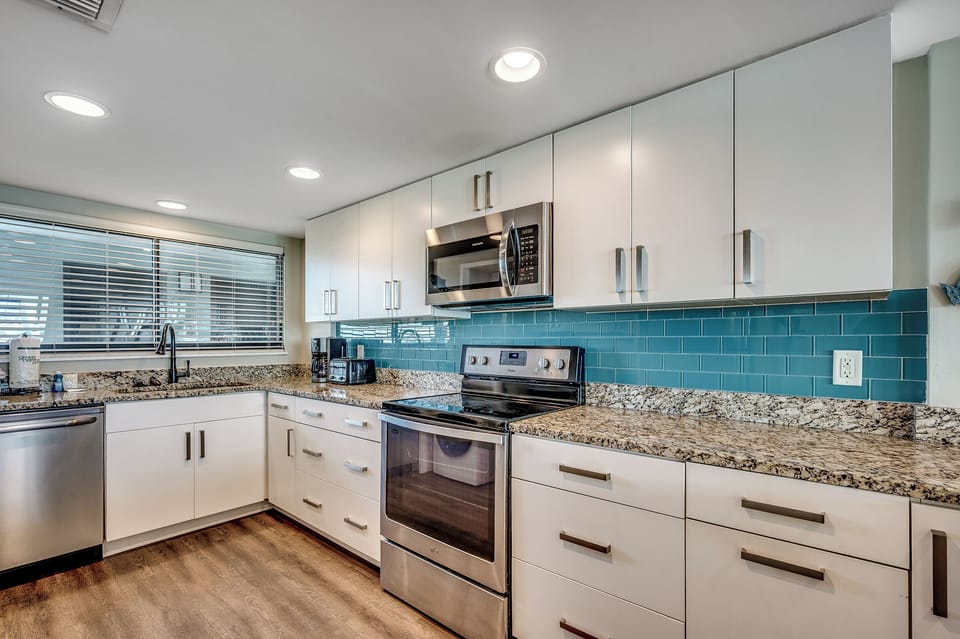 Kitchen with a fun backsplash