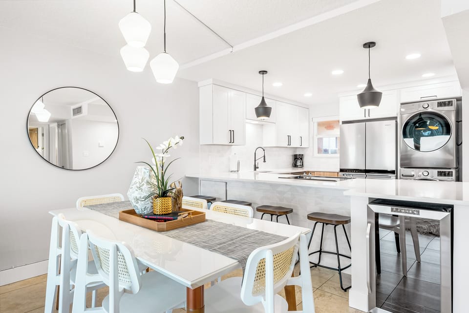 Gather around this stylish dining area perfect for sharing meals,
