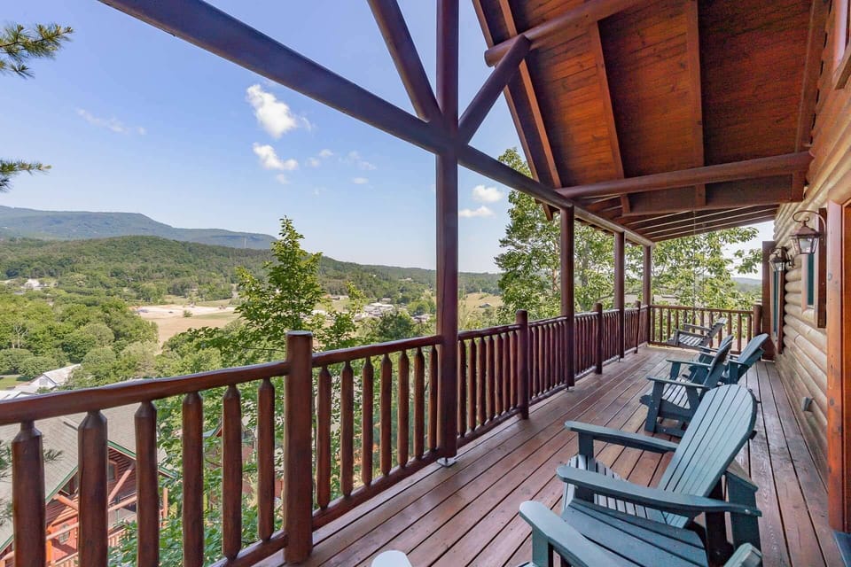 No shortage of views from this wonderful covered deck off the main floor living space At Smoky Mountain Haven