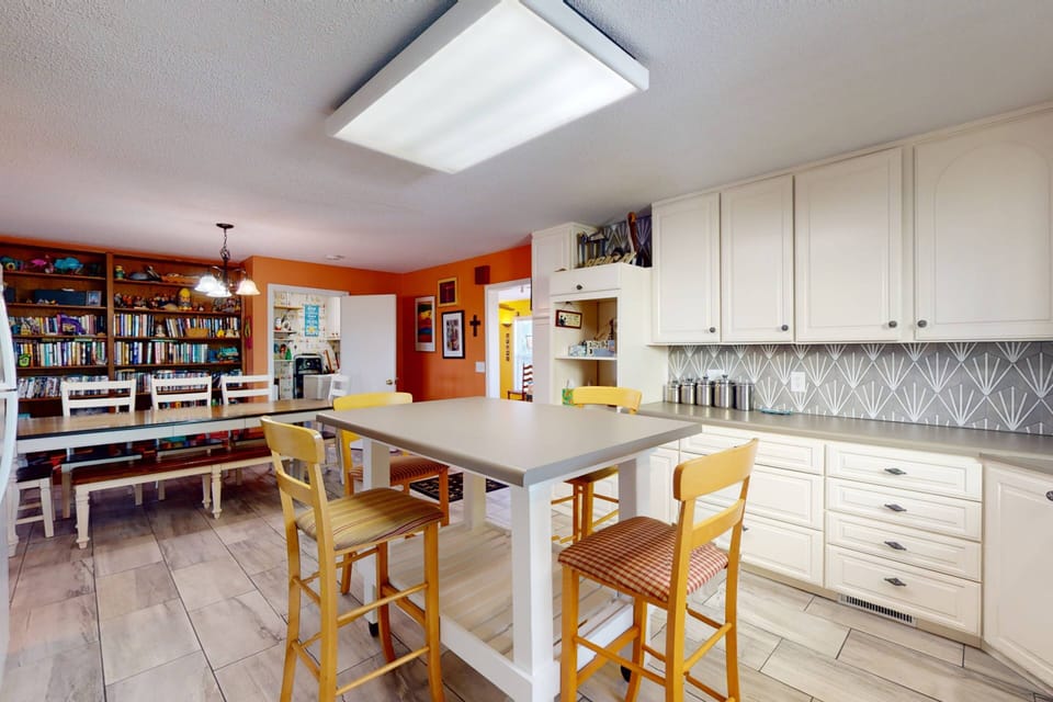 You pick - eat at the island or the nearby dining table