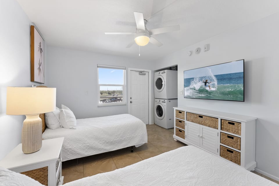 Charming guest room with soft coastal vibes- ideal for kids