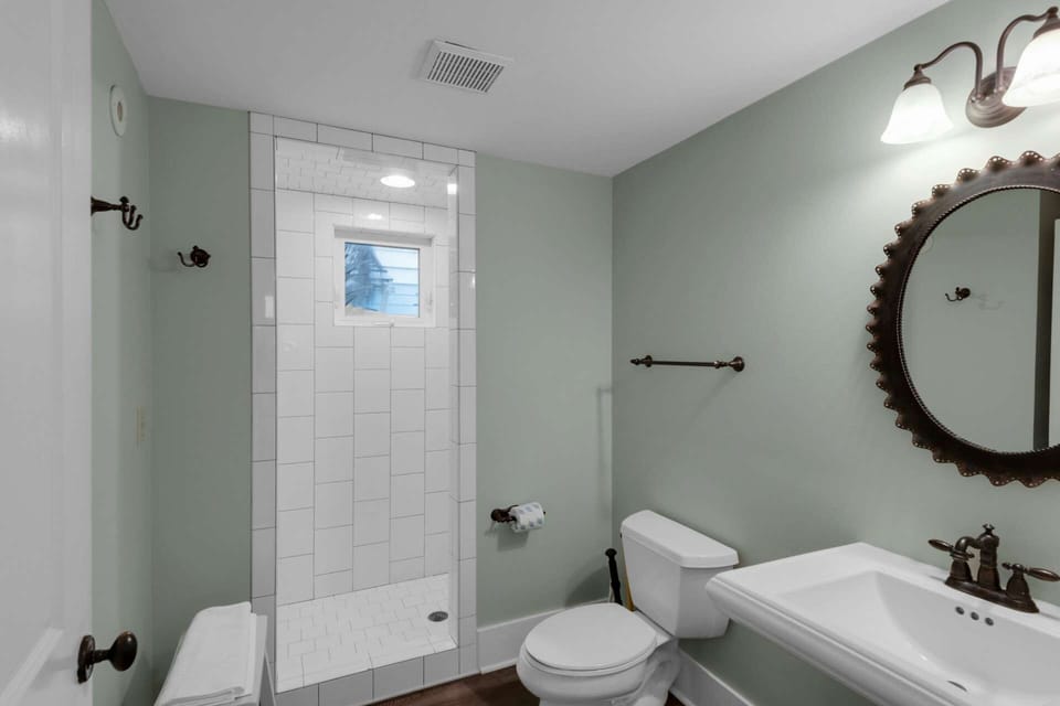 Full bathroom in downstairs living area.