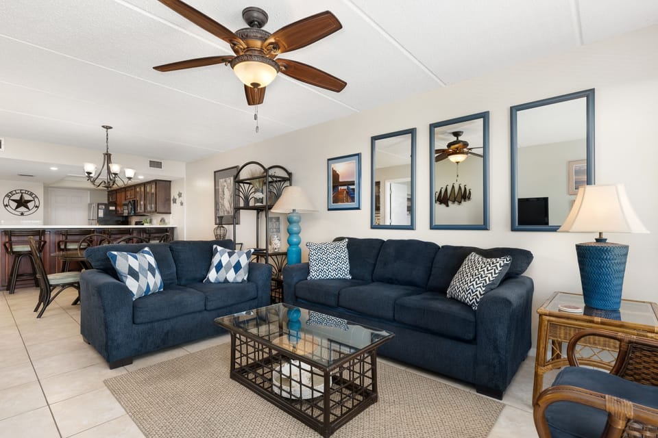 After a long day at the beach, relax in the living area. 