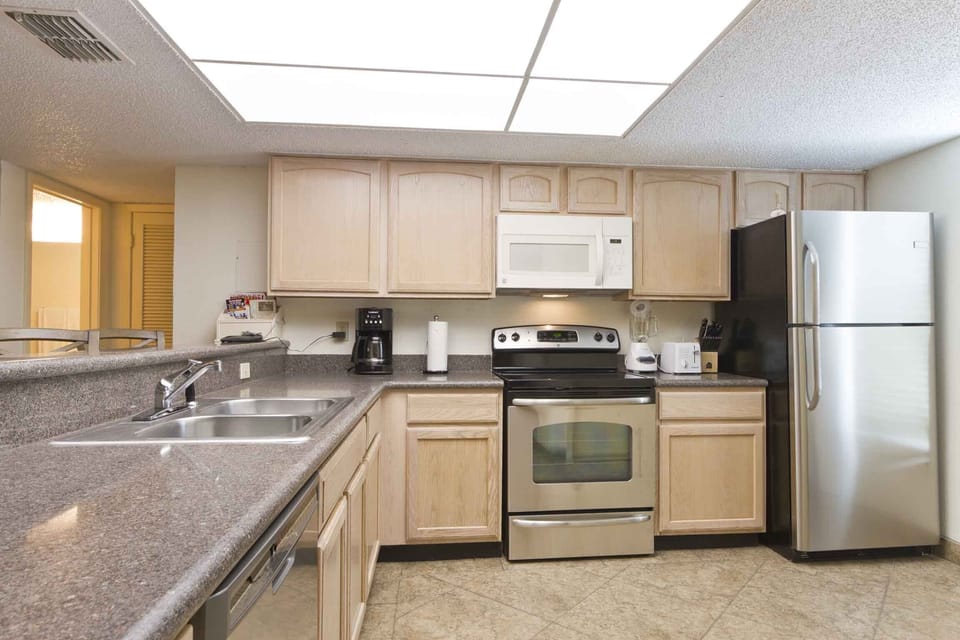 The kitchen is fully equipped with everything you might need to whip up a pancake feast before a day on the beach.
