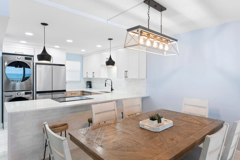 Gather around the stylish dining table that seats six