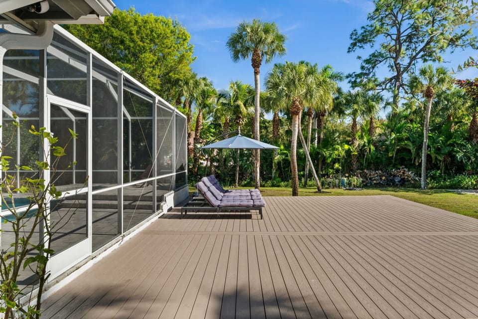 Resort-style outdoor living with multiple seating and relaxation zones
