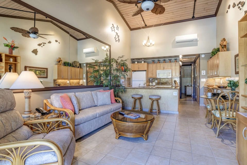 Tastefully decorated in island themed decor - spacious, bright with tile flooring through out the condo.