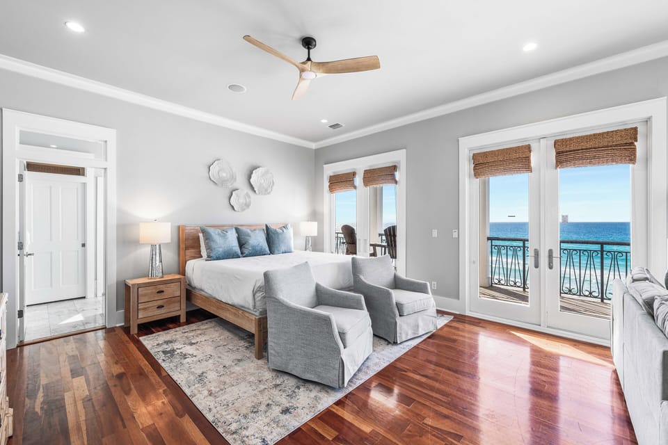 3rd Floor Primary Bedroom with Sleeper Sofa, Walk-In Closet, Sitting Room with 2 Twin Sleeping Chairs, Covered Balcony and Private Bathroom