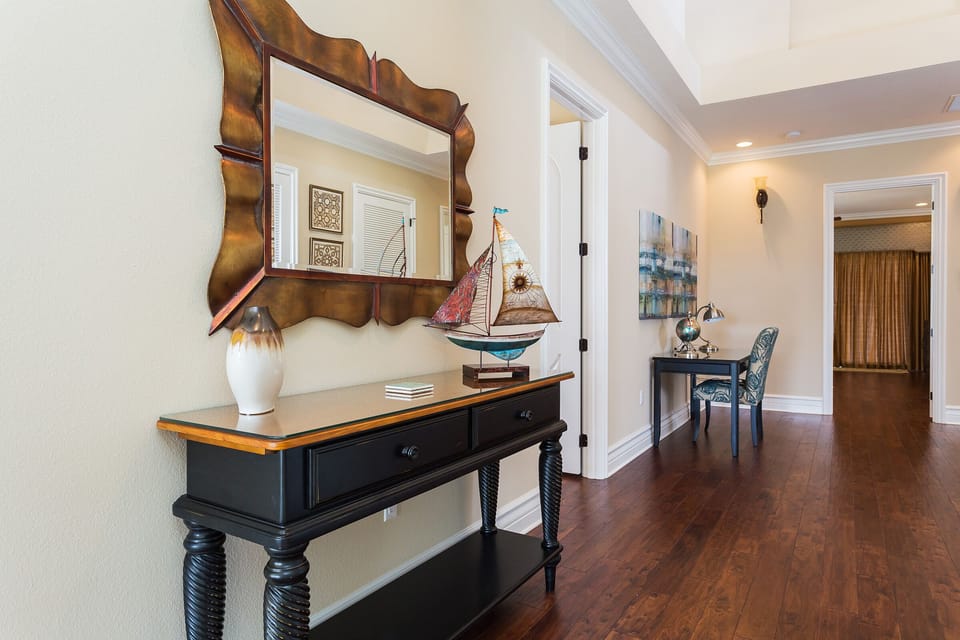 The upstairs of this home features beautiful hardwood floors