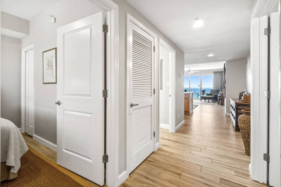 Step free access all the way from parking to elevator to door.  Zero threshold doorways throughout unit.  Lever handle doorknob and keyless access.