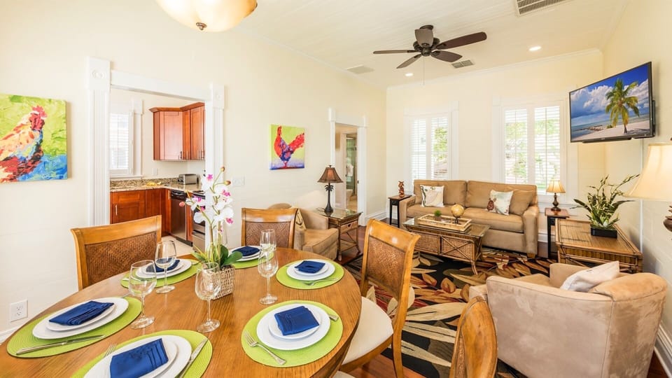 The indoor dining table seats 6...