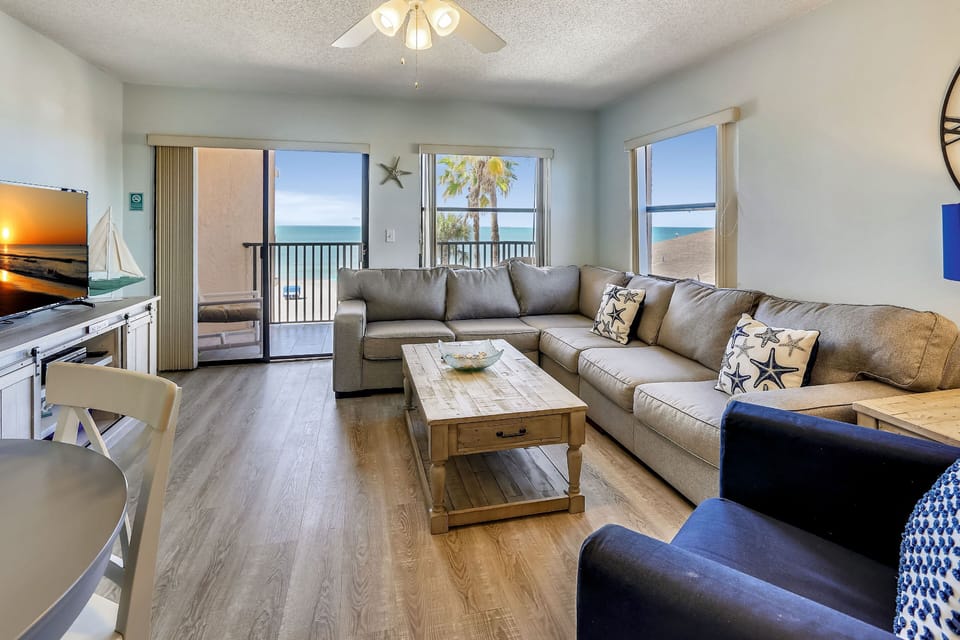 Spacious living room with view