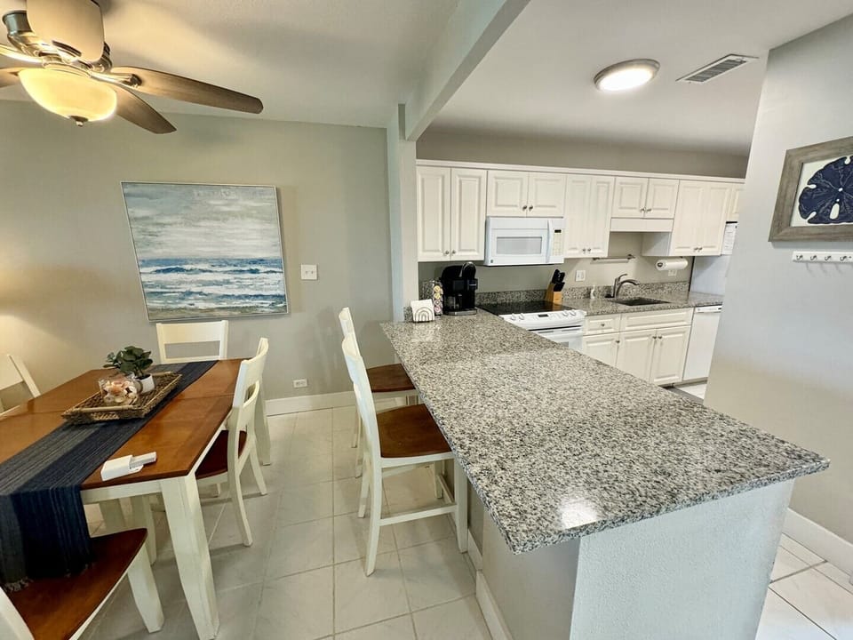 Dining area and snack bar with updated decor