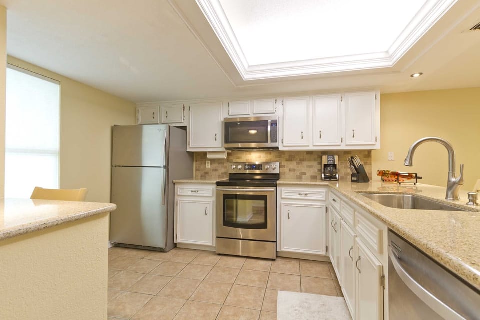 The kitchen is fully stocked with everything you might need and has plenty of space.