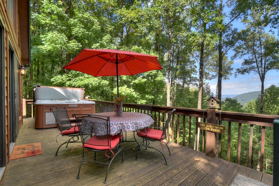 Enjoy a snack on the back deck with that incredible mountain view as a backdrop
