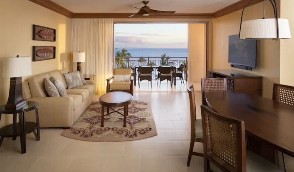 View from kitchen through dining area and living room