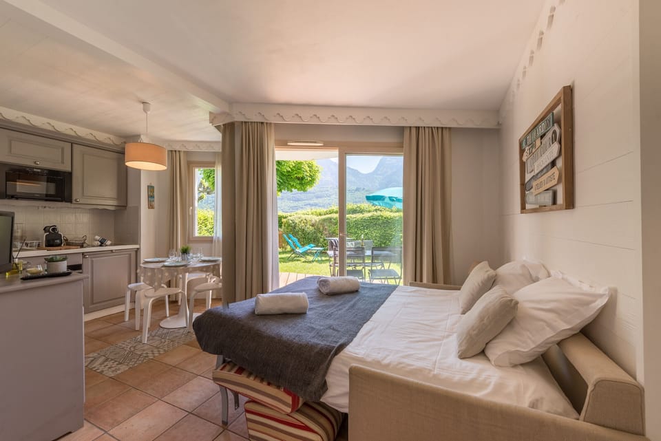 Salon with mountains view and sofa-bed