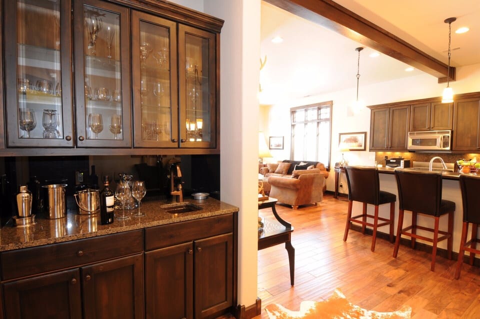 A wet bar just off the dining area.