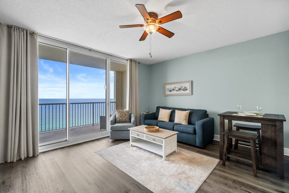 Gulf Front Living Area with Sleeper Sofa