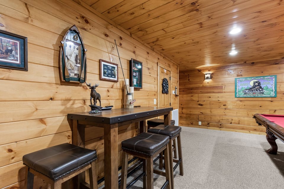 Game Room - Pool Table, TV and Fireplace