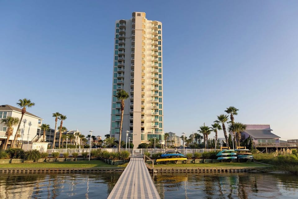 View of Mustique complex from Little Lagoon Pier