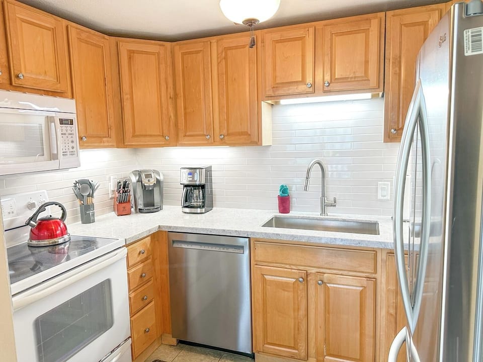 Fully stocked kitchen for all your cooking needs.