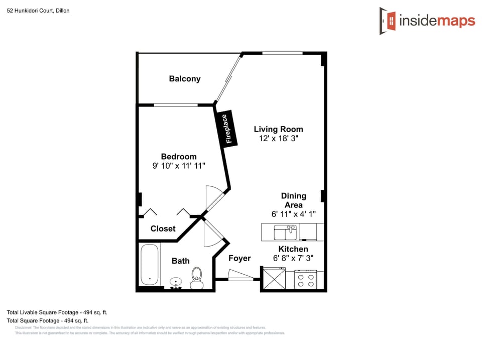 This detailed floor plan shows your thoughtfully designed one-bedroom layout with spacious living room, full kitchen, dining area, and private balcony.