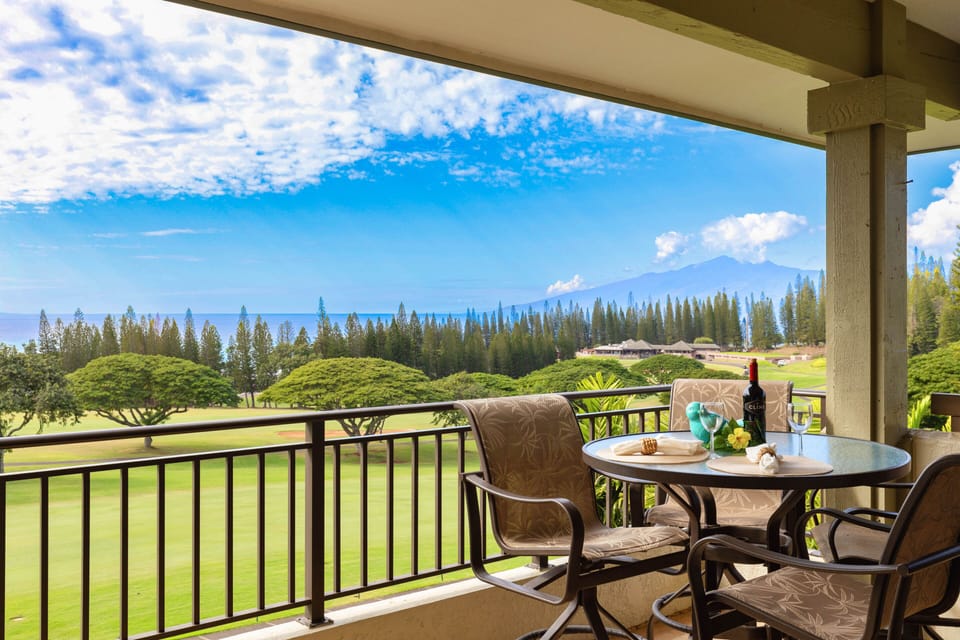 Enjoy morning coffee or dinner with stunning sunset views on this spacious, private lanai