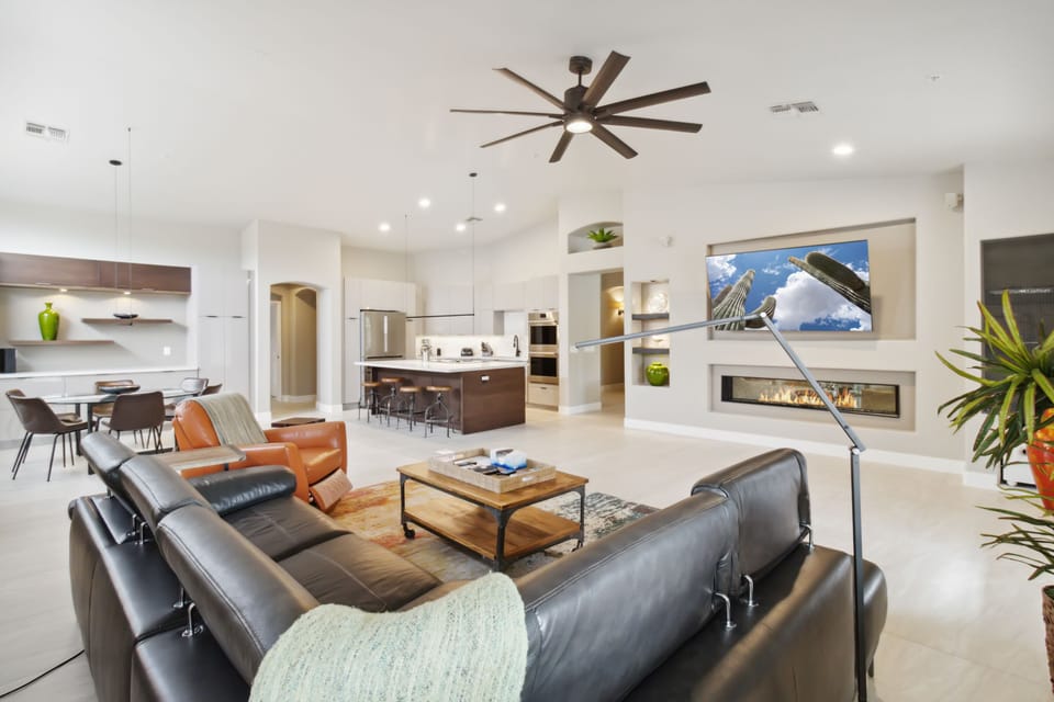 Large Open Concept Living, Kitchen, and Dining space.