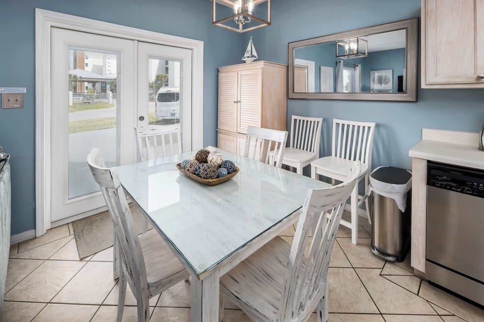 Dining area with patio access