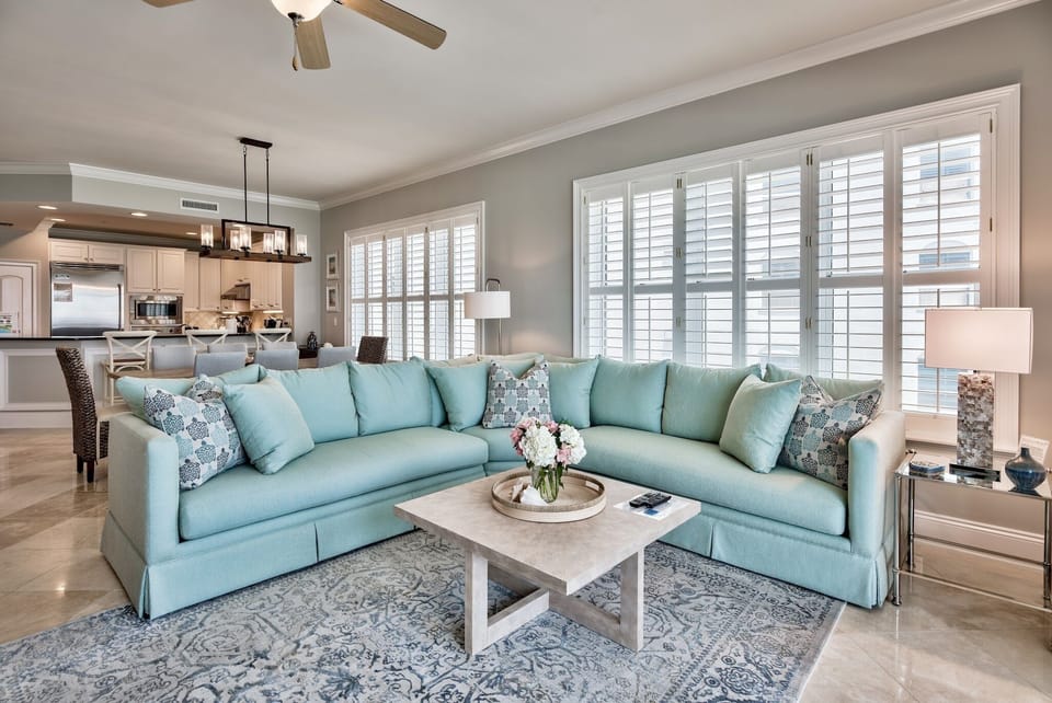 Living Room of Adagio A401 - Brand new sectional in top floor corner condo.