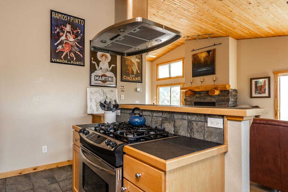 Kitchen island provides extra cook space.