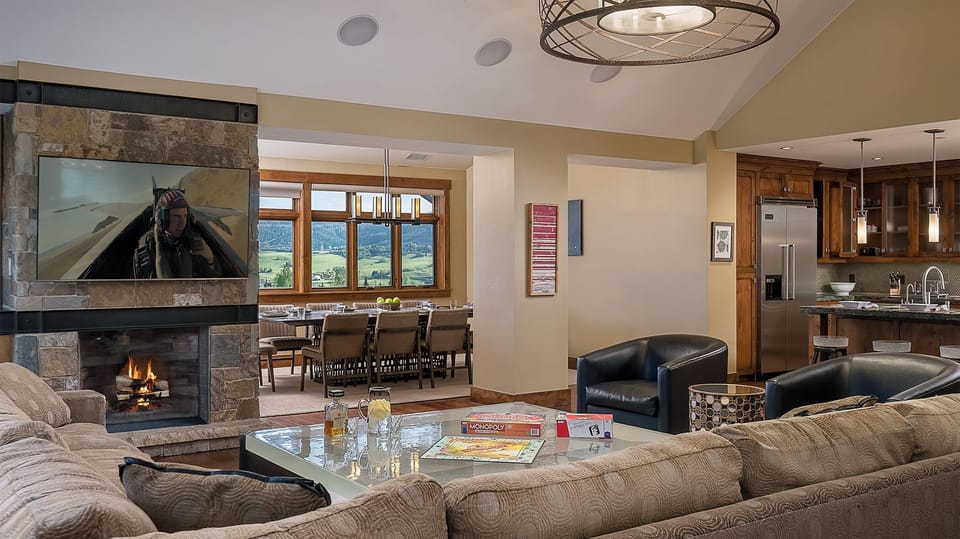 Great Room, Main Level - With fireplace and TV