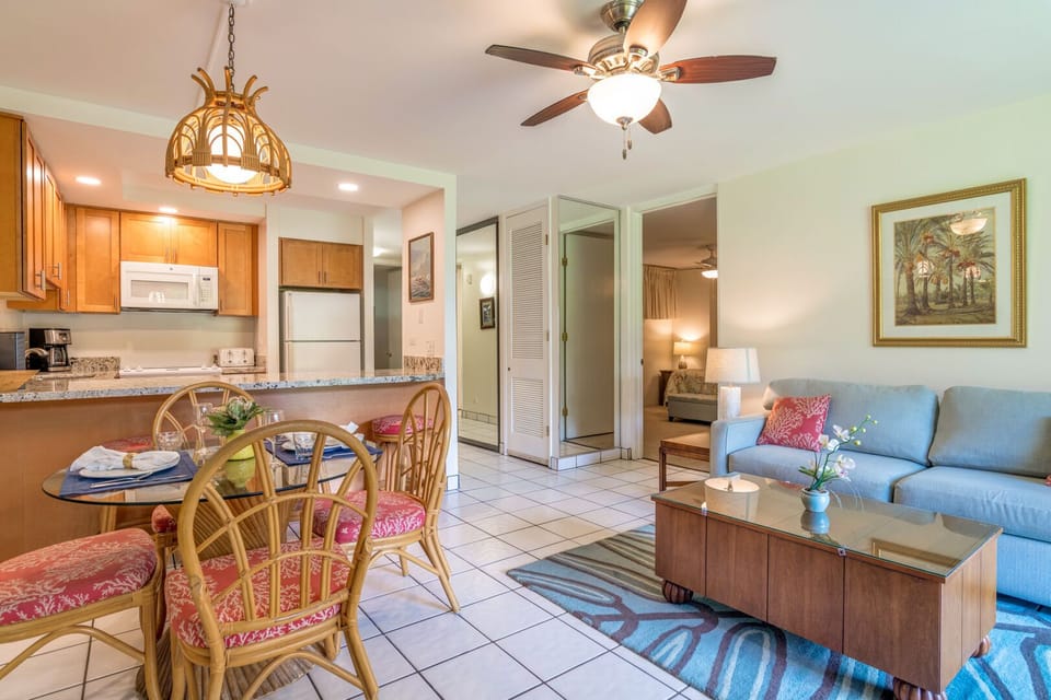 The sofa converts to a Queen size sleeper for additional guests