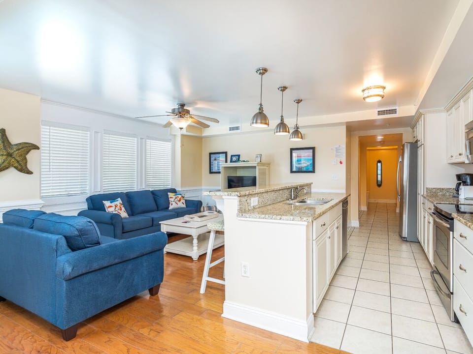 Open living and kitchen areas