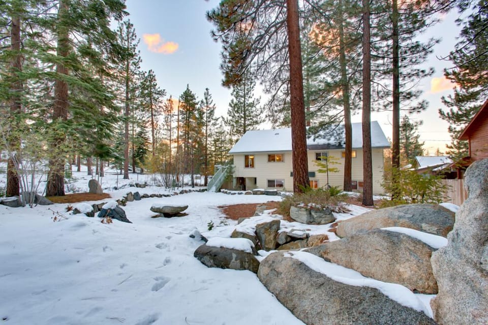 A picturesque winter landscape, creating the perfect backdrop for a peaceful mountain escape