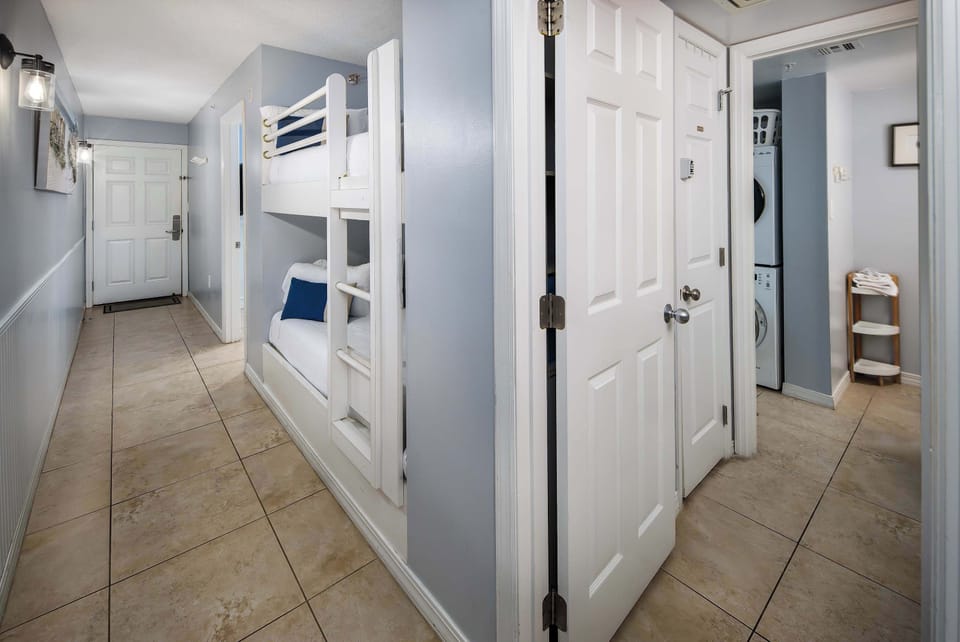 Twin size bunk beds in the hallway