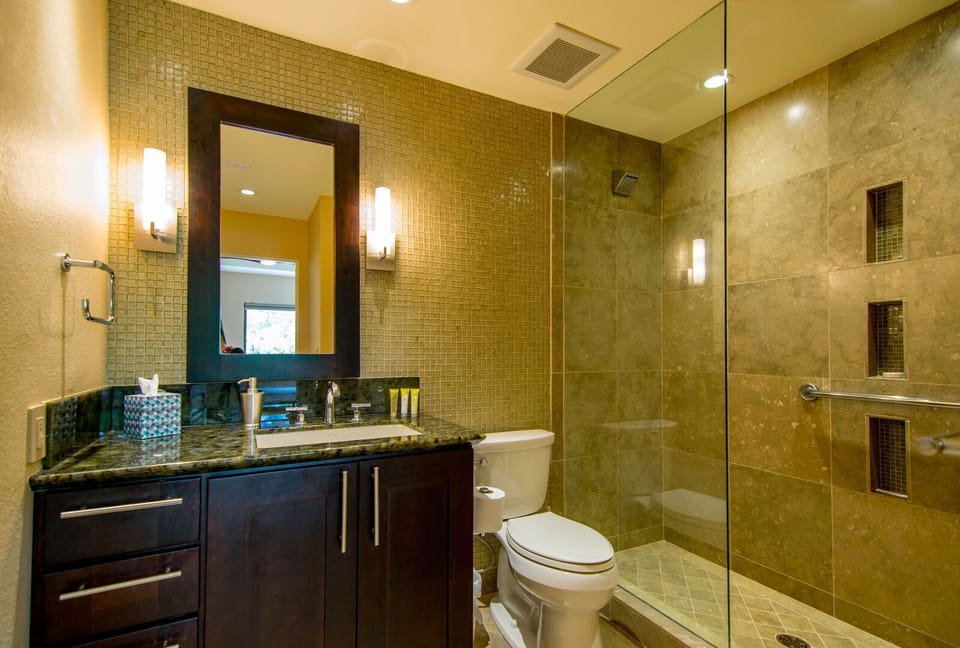 Downstairs guest bathroom with walk-in shower