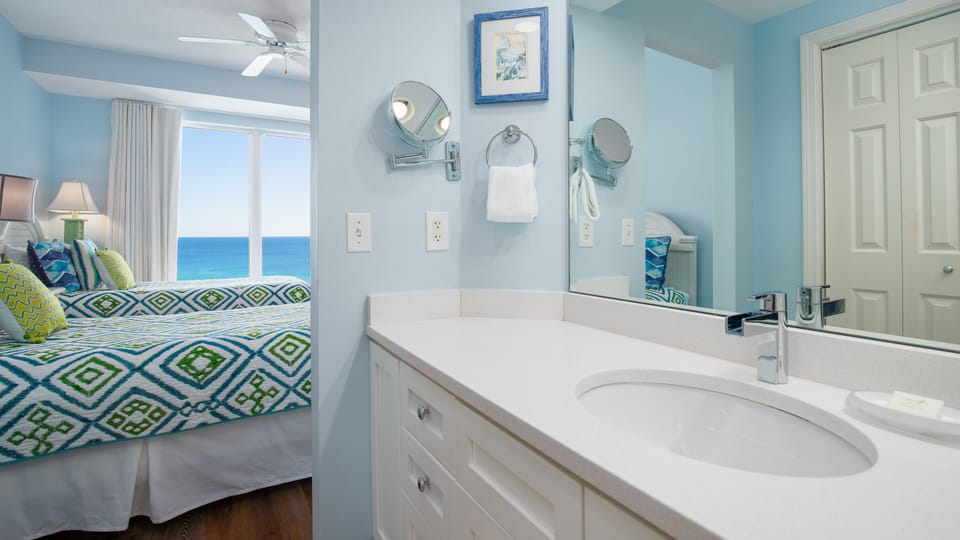 Bathroom Looking into Twin Bedroom