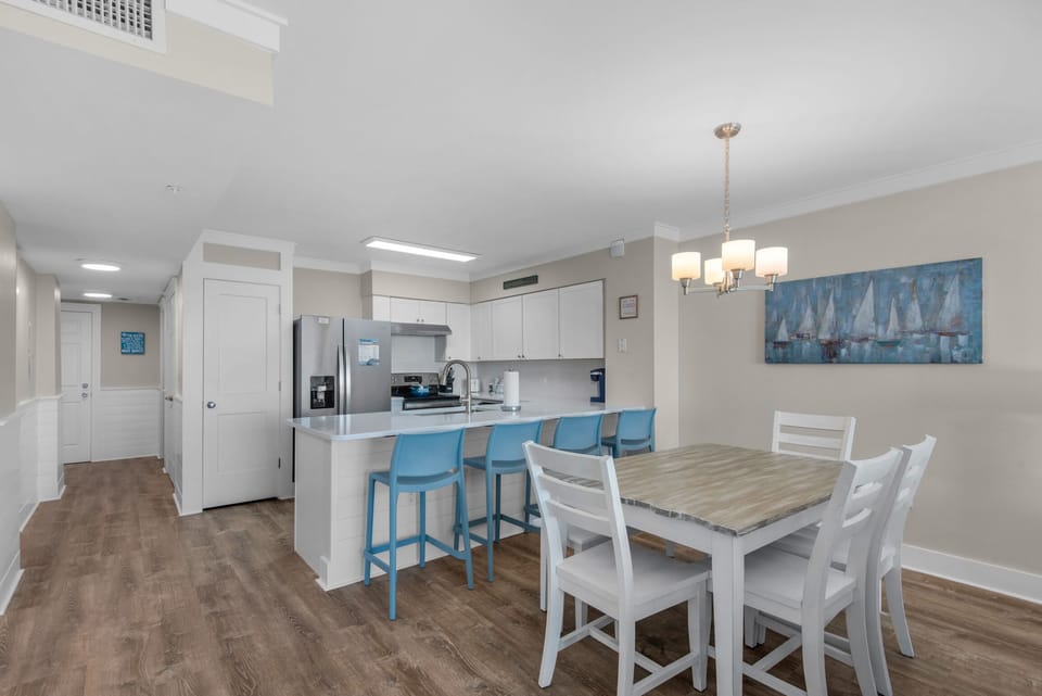 Dining table plus eat-in bar seating